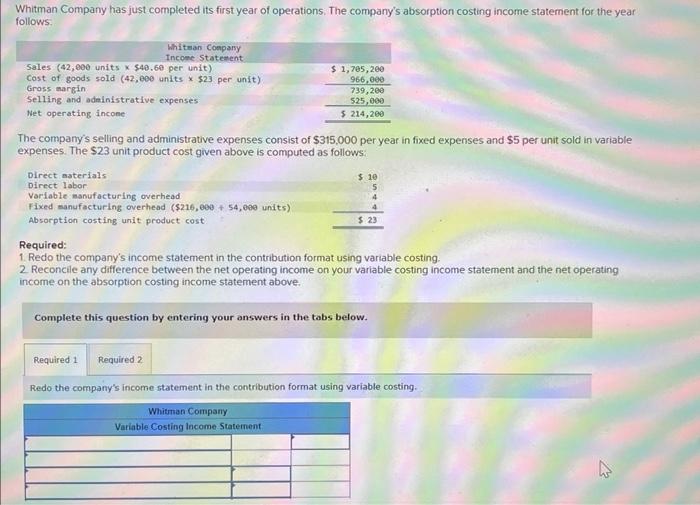 Solved Whitman Company has just completed its first year of | Chegg.com