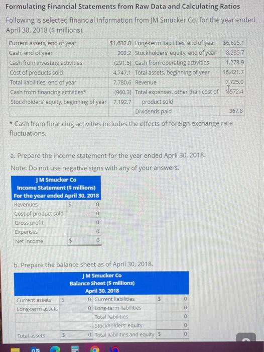 Solved Formulating Financial Statements from Raw Data and | Chegg.com