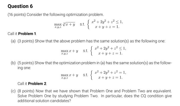 Solved Question 6 (16 points) Consider the following | Chegg.com