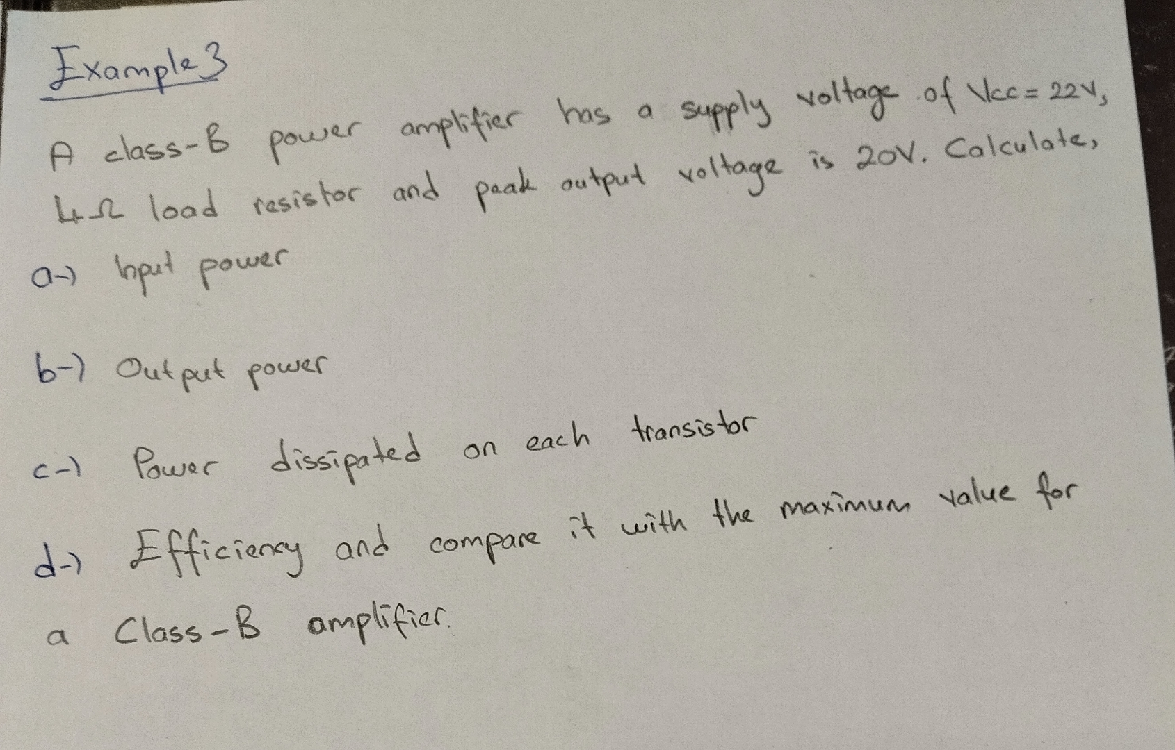 Solved Example 3A class-B power amplifier has a supply | Chegg.com