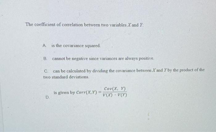 Solved The coefficient of correlation between two variables | Chegg.com