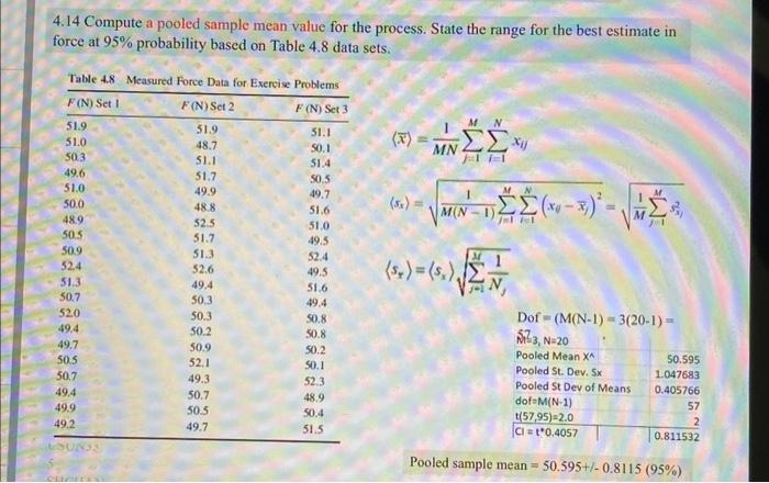 Solved 4.14 Compute a pooled sample mean value for the | Chegg.com