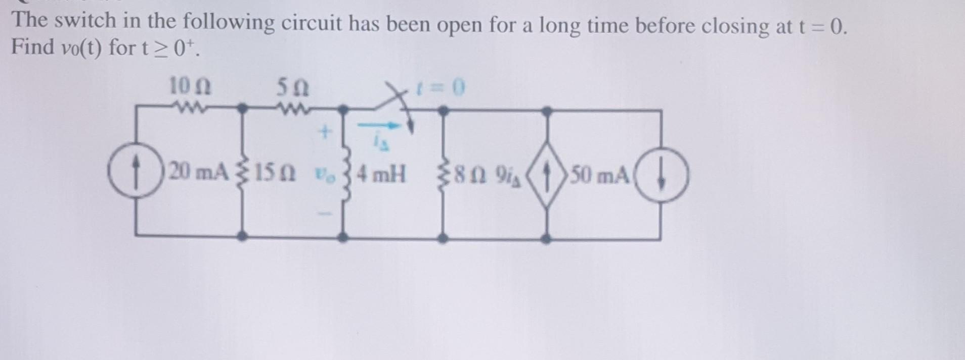 Solved The switch in the following circuit has been open for | Chegg.com