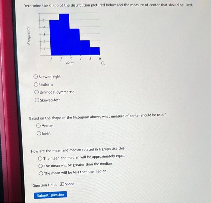 Solved Determine the shape of the distribution pictured | Chegg.com