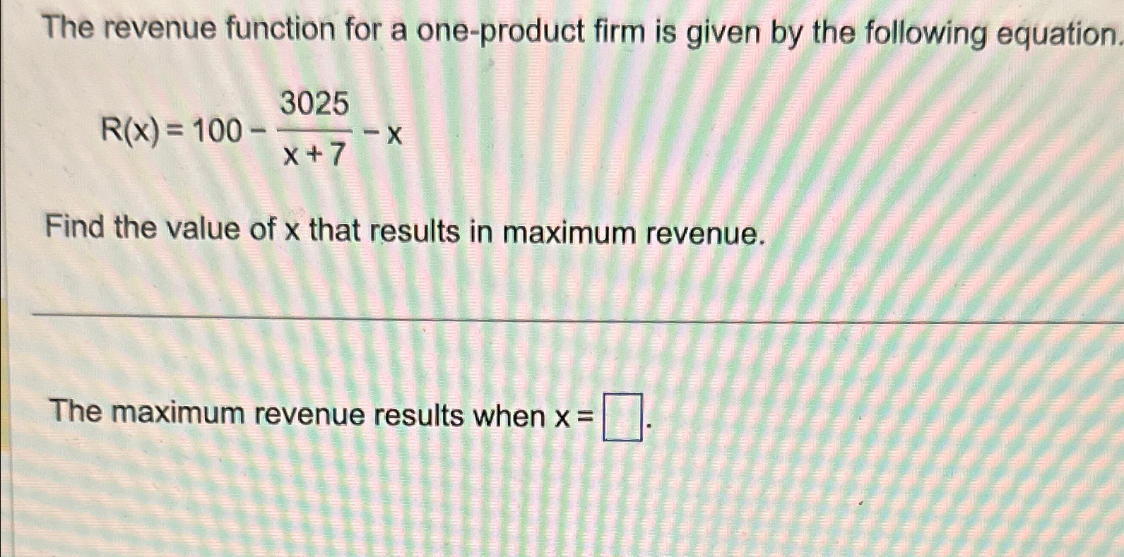 Solved The revenue function for a one-product firm is given | Chegg.com