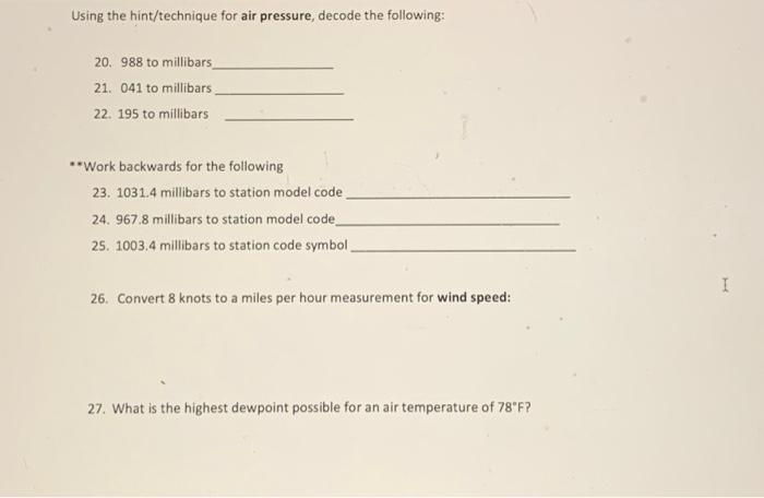 Solved Using the hint/technique for air pressure, decode the | Chegg.com