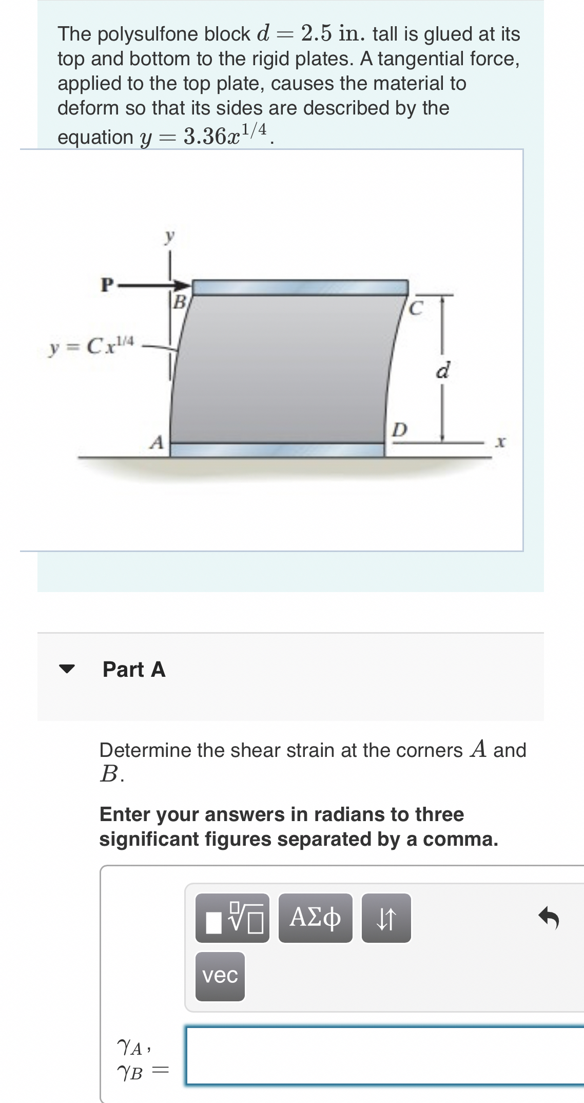 Solved The polysulfone block d=2.5in. ﻿tall is glued at its | Chegg.com