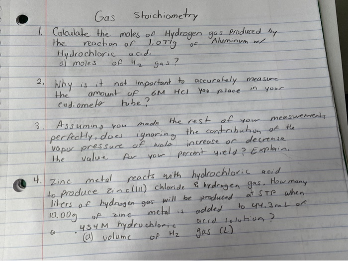 Solved Gas Stoichiometry Calculate The Moles Of Hydrogen The Chegg