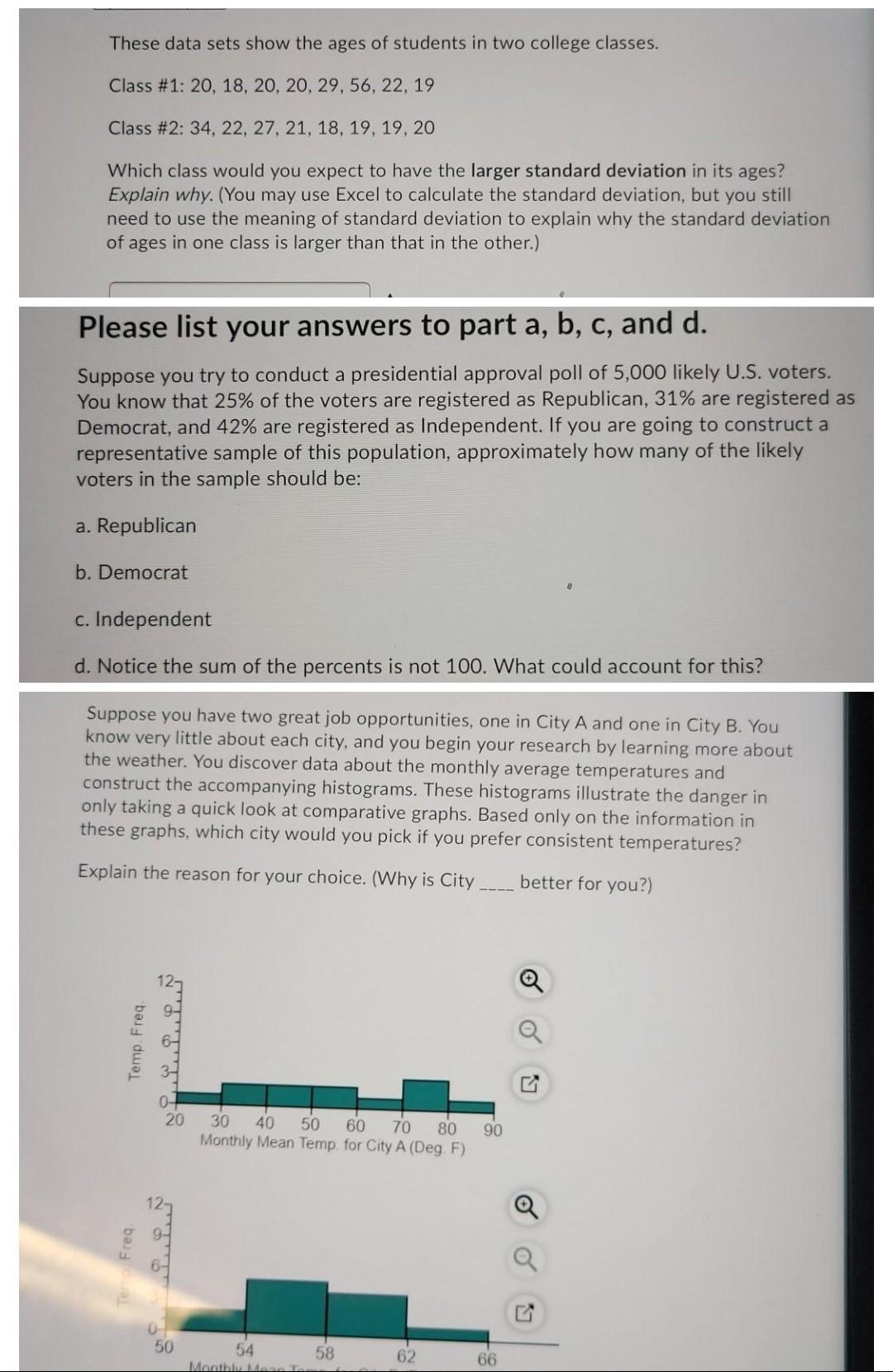 Solved These data sets show the ages of students in two | Chegg.com