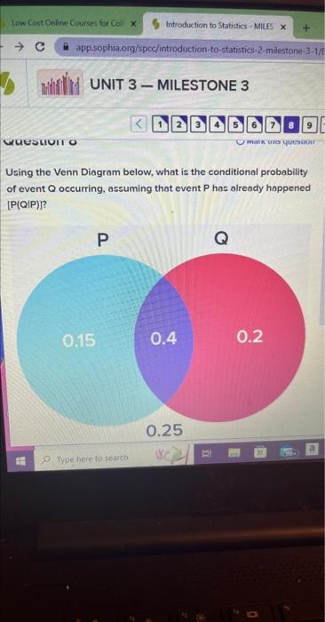 Solved Using The Venn Diagram Below, What Is The Conditional | Chegg.com