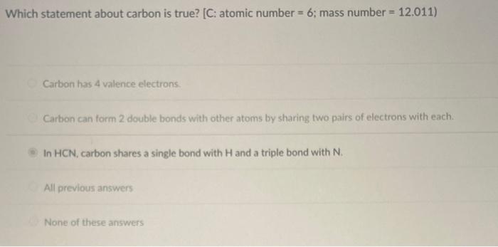 atomic number of carbon is 6 true or false
