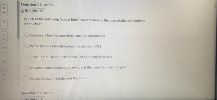 Solved Question 1 (1 point) Listen 6 Which of the following | Chegg.com