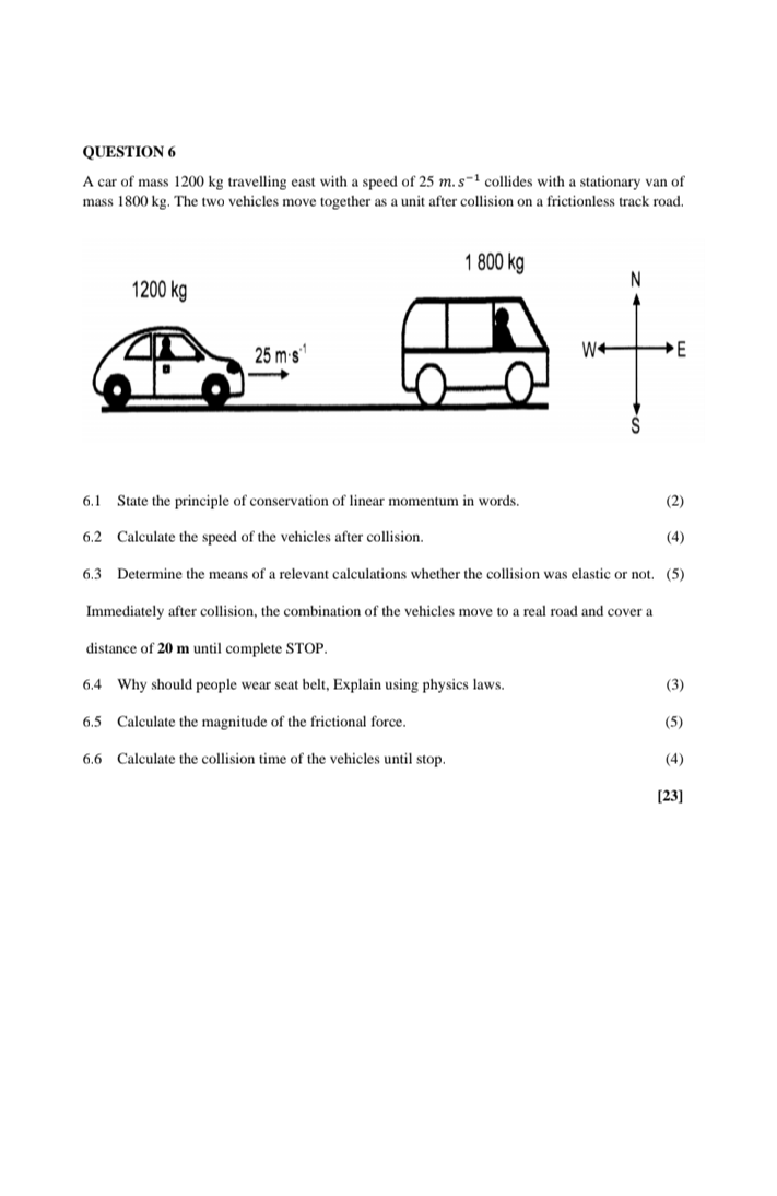 Solved QUESTION 6 A car of mass 1200 kg travelling east with