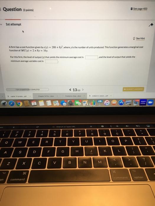 Solved Question (2 points) See page 400 1st attempt See Hint | Chegg.com