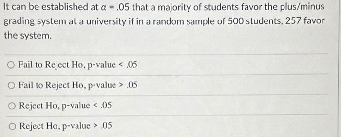 Solved It can be established at α=.05 that a majority of | Chegg.com