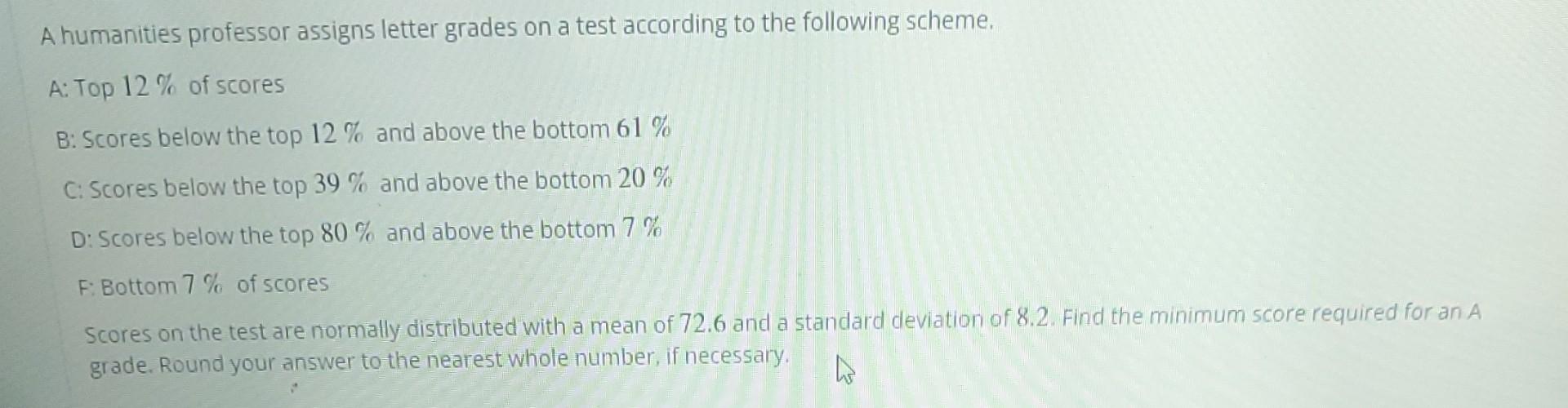 Solved A Humanities Professor Assigns Letter Grades On A | Chegg.com