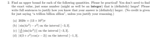 Solved 2. Find an upper bound for each of the following | Chegg.com