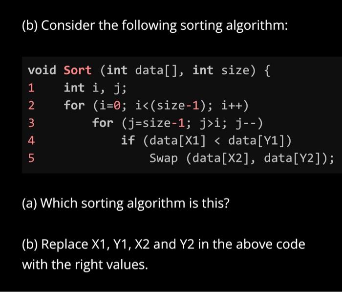 Solved (b) Consider The Following Sorting Algorithm: (a) | Chegg.com