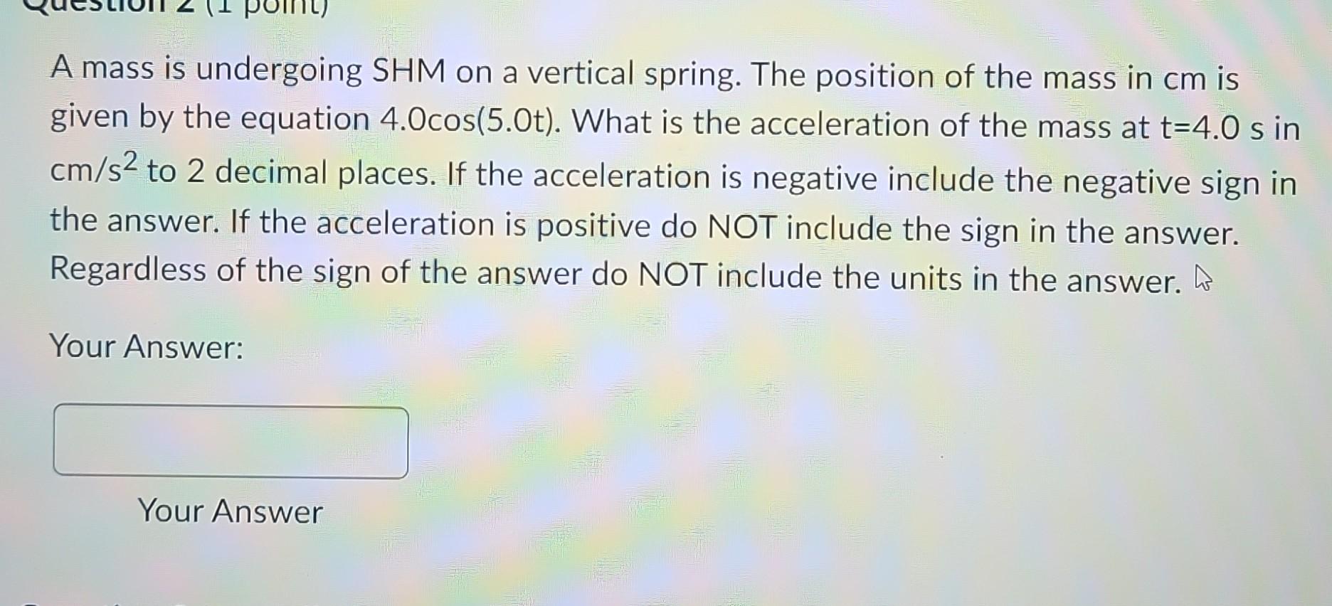 Solved A Mass Is Undergoing Shm On A Vertical Spring The Chegg