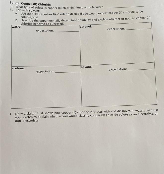 Solute Copper (II) Chloride 1. What type of solute