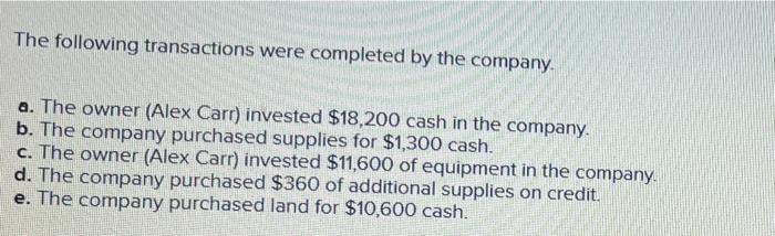 Solved The following transactions were completed by the | Chegg.com