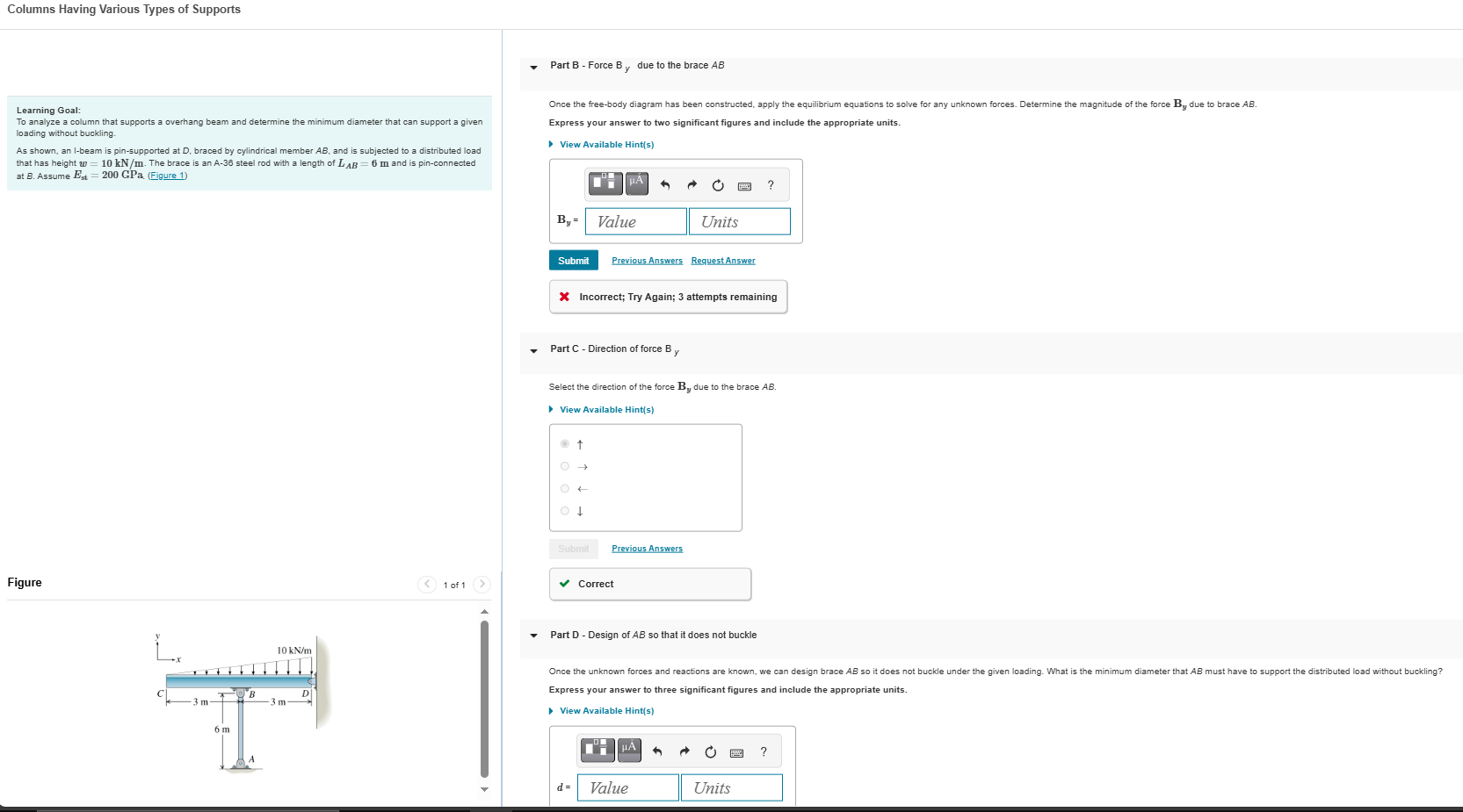 Solved Learning Goal: To analyze a column that supports a | Chegg.com