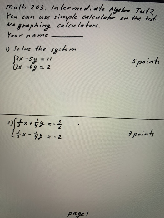 Solved math 203. Intermediate Algebra Test? You can use | Chegg.com