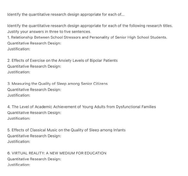 quantitative research design summary brainly