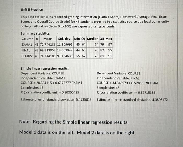 Solved For this linear regression model (Model 2), what is | Chegg.com