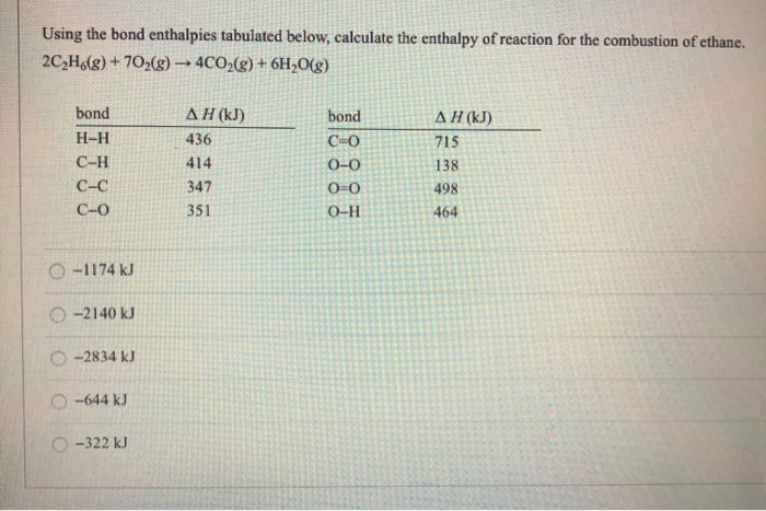 Solved Using The Bond Enthalpies Tabulated Below, Calculate | Chegg.com