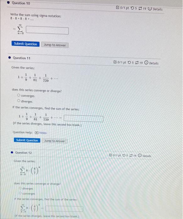 Solved Write the sum using sigma notation: 8−8+8−8+… =∑n=0∞ | Chegg.com