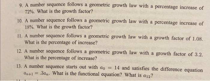 Solved 9. A number sequence follows a geometric growth law | Chegg.com