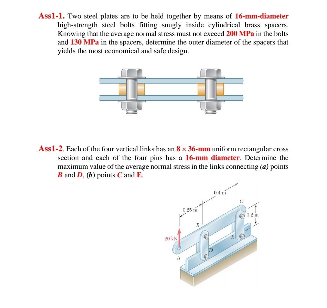 Solved Ass1-1. Two steel plates are to be held together by | Chegg.com