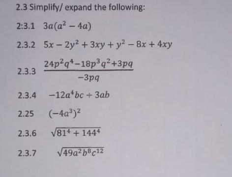 Solved 2.3 Simplify/ expand the following: 2:3.13a(a2β4a) | Chegg.com