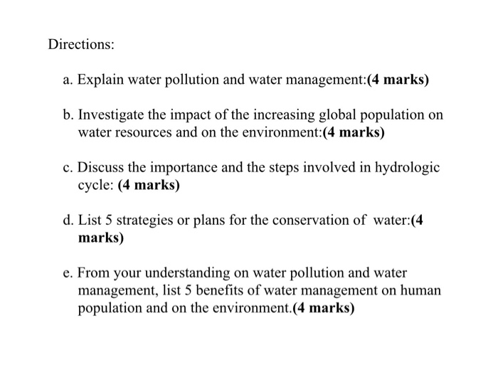 Solved Directions a. Explain water pollution and water