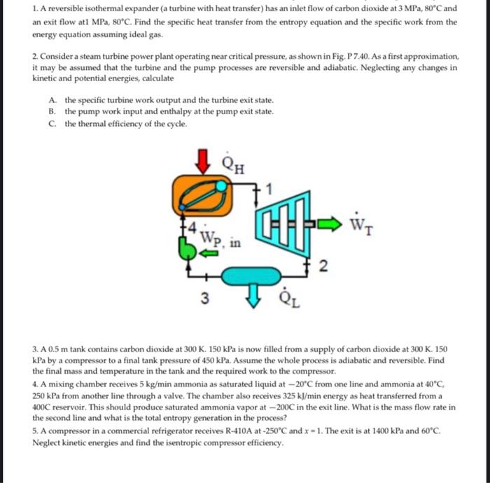 Solved 1. A reversible isothermal expander (a turbine with | Chegg.com