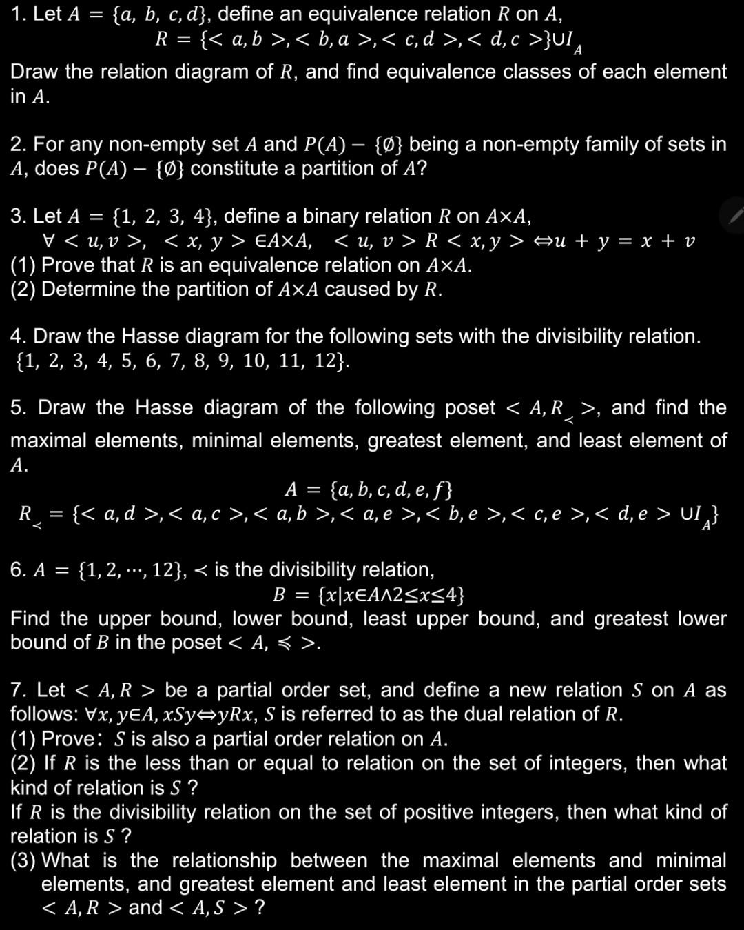 Solved 1 let a a b c d define an equivalence relation r chegg