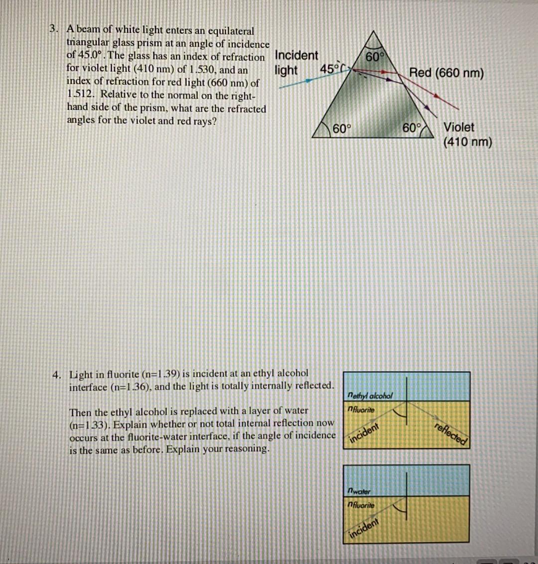 60° 3. A beam of white light enters an equilateral | Chegg.com