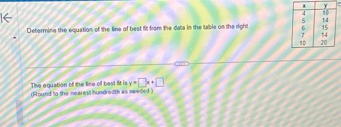 the line of best fit has the equation y 2.5x 1.5