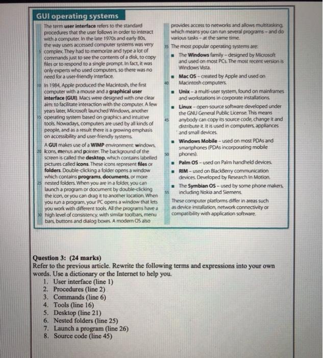 Solved GUI operating systems The term user interface refers | Chegg.com