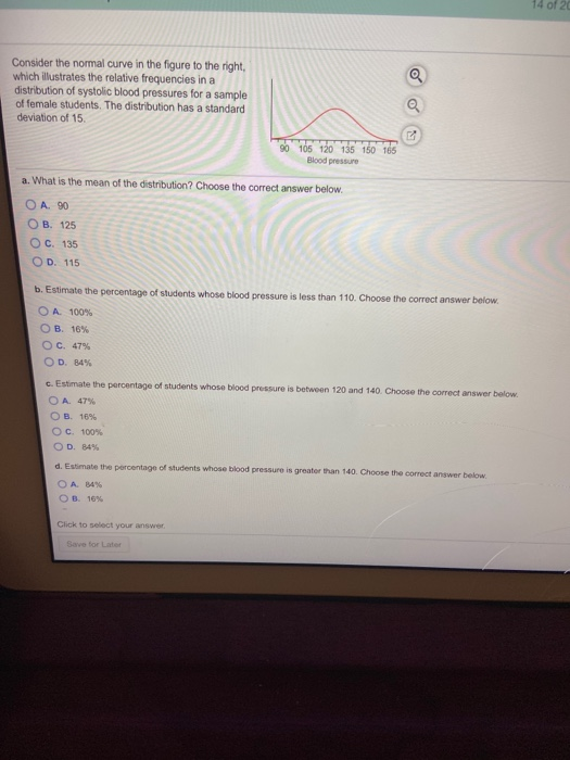 Solved 14 of 2 Consider the normal curve in the figure to | Chegg.com