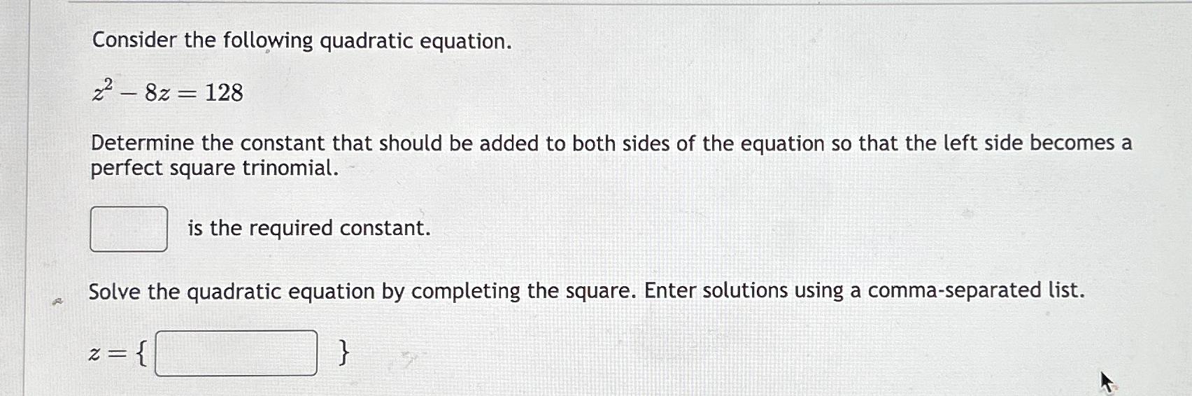 Solved Consider the following quadratic | Chegg.com