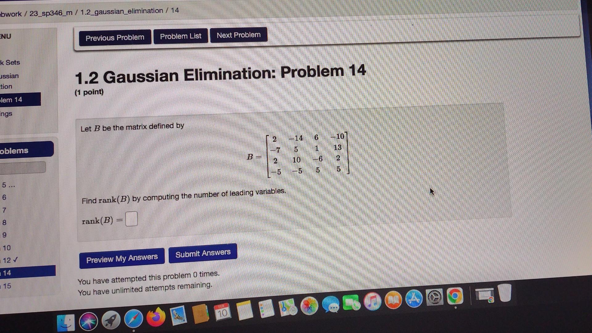 Solved 1.2 Gaussian Elimination: Problem 14 (1 Point) Let B | Chegg.com