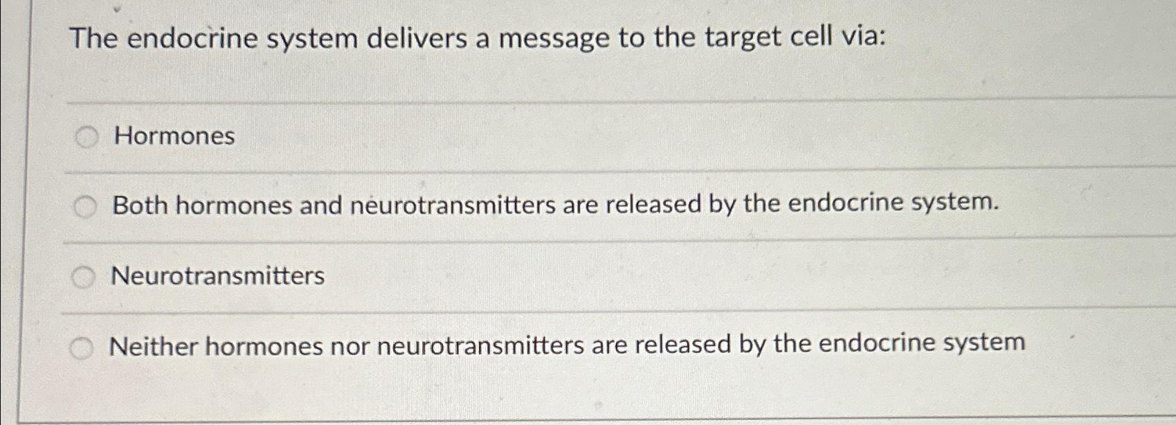 Solved The endocrine system delivers a message to the target | Chegg.com