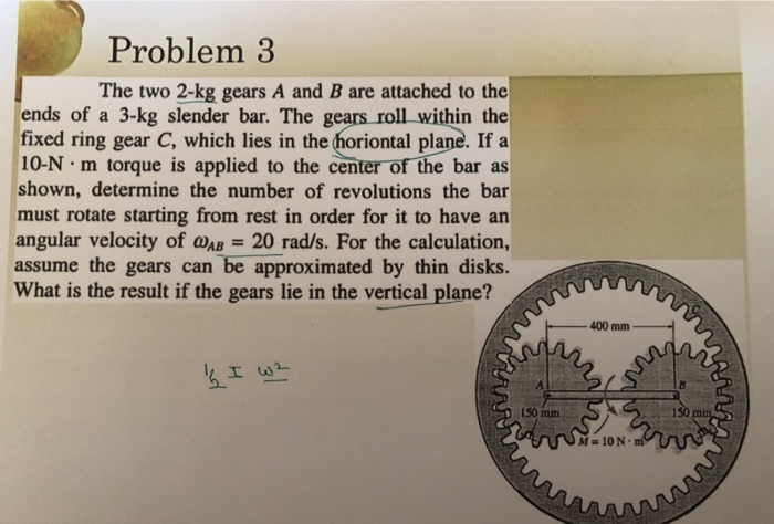 Solved Problem 3 The two 2-kg gears A and B are attached to | Chegg.com