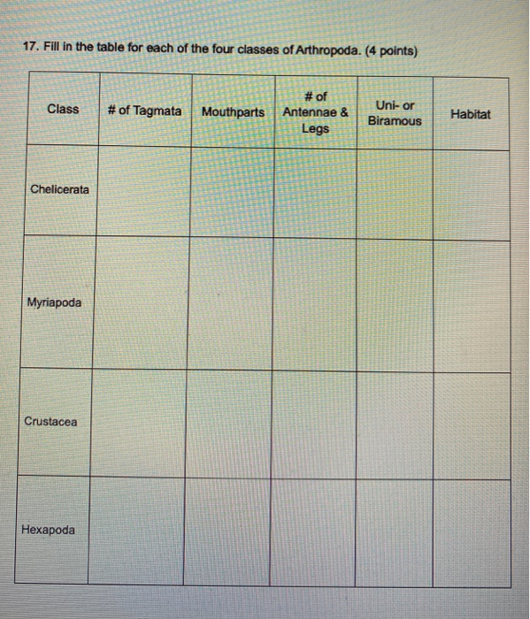 Solved 17. Fill in the table for each of the four classes of | Chegg.com