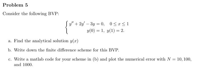 Solved Problem 5 Consider The Following BVP: 1 + 2y - 3y = | Chegg.com