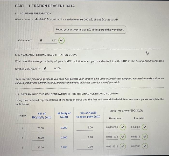 Solved Part Ii Calculating Ka Of Acetic Acid From The Chegg Com