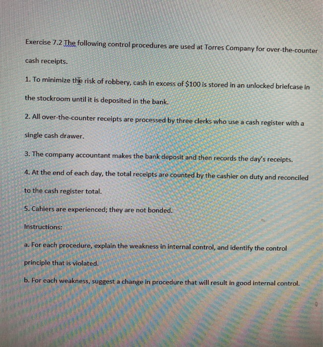 Solved Exercise 7.2 The following control procedures are