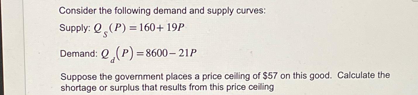 Solved Consider the following demand and supply | Chegg.com